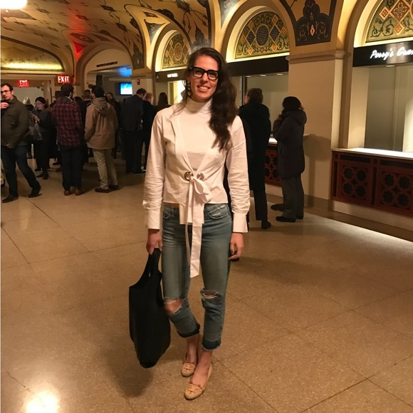 LOEIL White Mock Neck Oversized Grommet Blouse - Picture 7 of 7